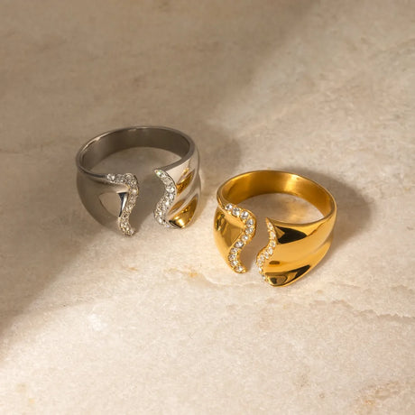 Stainless Steel Inlaid Rhinestone Bypass Ring - V.I.P Digital Presence