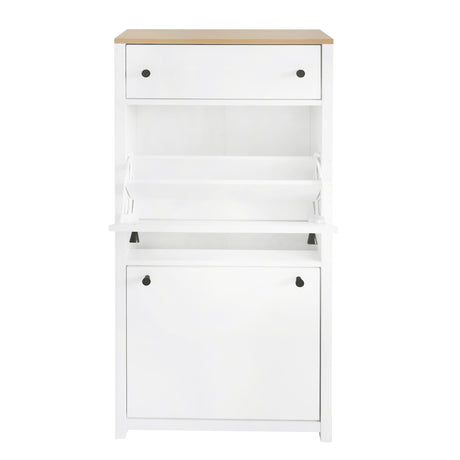 ONTREND with 2 flip drawers, top shoe cabinet with drawers, independent shoe rack with adjustable panel, white - V.I.P Digital Presence