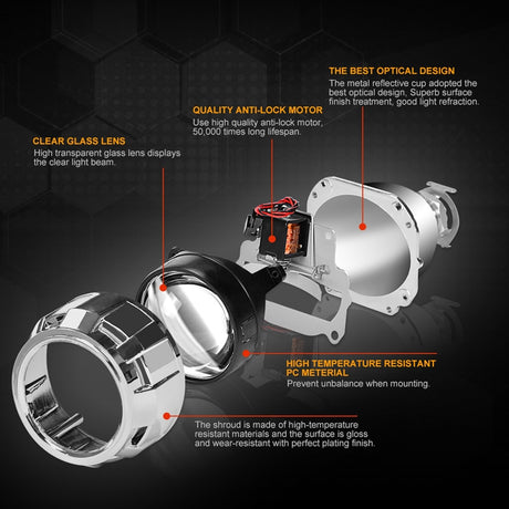RACBOX 2Pcs 2.5 Inch Universal Bi Xenon HID Projector Lens Silver Black Shroud H1 Xenon LED Bulb H4 H7 Motorcycle Car Headlight - V.I.P Digital Presence