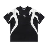 Color Block Applique Embroidery Flame Short Sleeve T-Shirt High Street Design Creative Abstract Casual Tee Men - V.I.P Digital Presence
