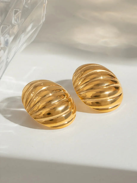 18K Gold-Plated Stainless Steel Ribbed Earrings - V.I.P Digital Presence