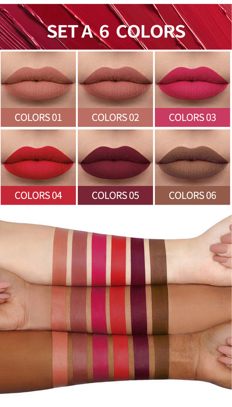 HANDAIYAN 6 Matte Rose Lip Gloss Liquid Lipstick Not Easy to Dip Cup Matte Lip Gloss Set Gift Box - V.I.P Digital Presence
