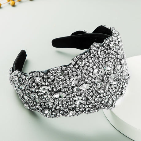 New Oversized Exaggerated Gypsophila Color Rhinestone Wide-Brimmed Headband Female Net Celebrity Fabric Personality Headwear - V.I.P Digital Presence