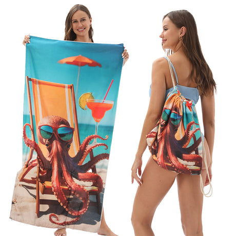 Two-in-One Foldable Beach Towel Printed Bath Towel All-In-One Beach Towel with Storage Bag - V.I.P Digital Presence