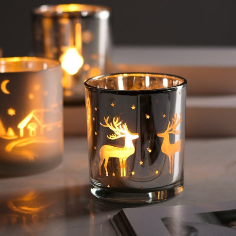 Silver Scented Candle Container Handmade Candle Glass Empty Jar Christmas Reindeer Pattern Light Candle Cup Home Decor - V.I.P Digital Presence