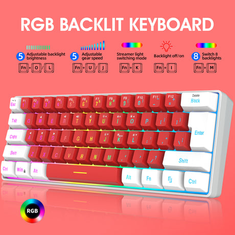 61 key keyboard with split lines, mini minimalist keyboard, compact dual color color RGB luminous film keyboard - V.I.P Digital Presence