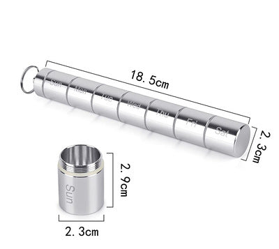 Caja de medicamentos de aleación de aluminio dividida, sellada, impermeable y con capacidad para 7 días. 