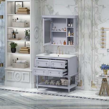 36'' Bathroom Vanity with Medicine Cabinet, Modern Mirror Cabinet with Adjustable Shelf, Bathroom Storage Cabinet with 4 Drawers - V.I.P Digital Presence