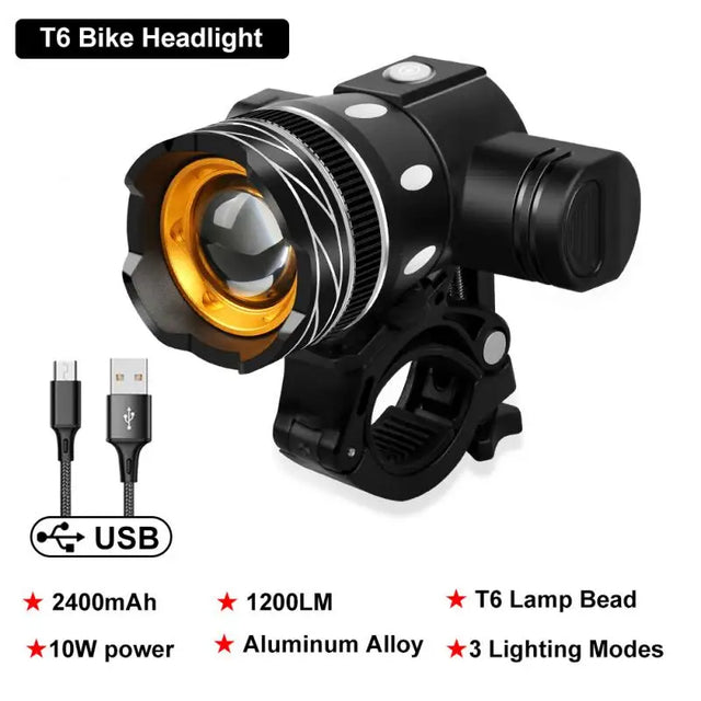 T6 LED Bicycle Front Light USB Rechargeable Lantern 2400mAh for Zoom Bike Headlight Cycling Flashlight MTB Bike Accessories - V.I.P Digital Presence