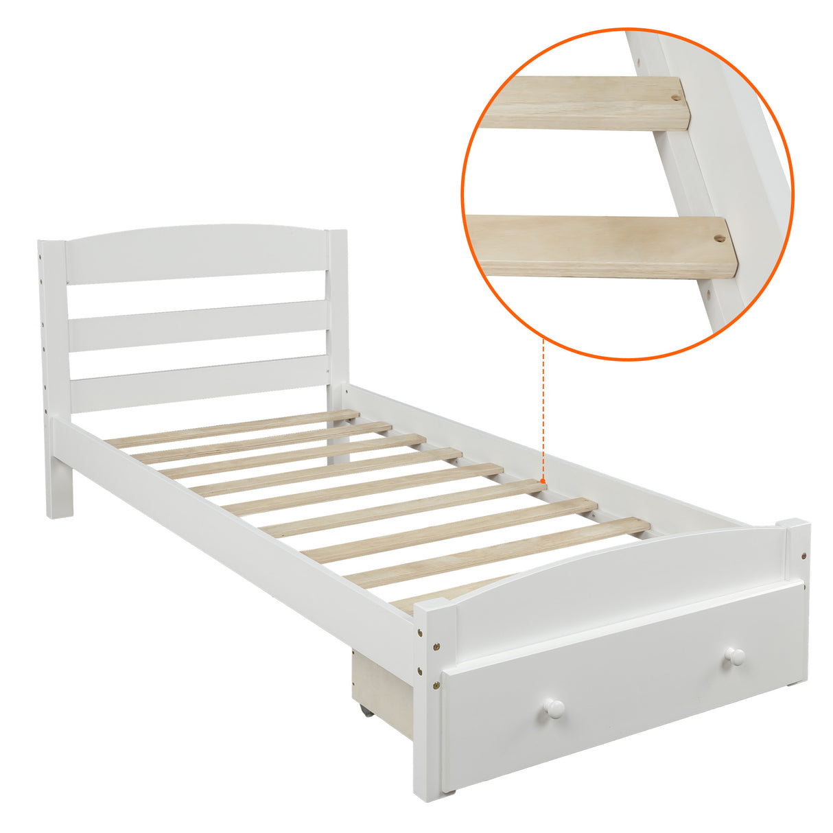 Platform Twin Bed Frame with Storage Drawer and Wood Slat Support No Box Spring Needed White - V.I.P Digital Presence