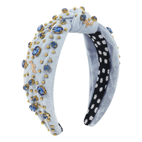 Retro Wide Edge Knot Bead Water Diamond Plush Fabric Thickened Letter Hair Hoop - V.I.P Digital Presence