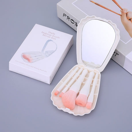 5 shells with mirror powder blusher brush powder brush portable mini combination beauty travel tool - V.I.P Digital Presence