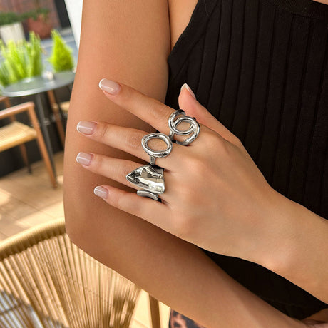 Ins style O-shaped smooth ring set with irregular metallic rings, versatile new style - V.I.P Digital Presence