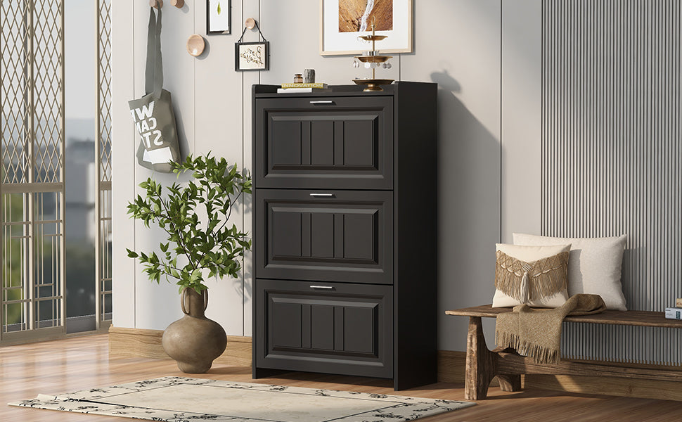 U-Can Shoe Storage Cabinet for Entryway with 3 Flip Drawers, Modern Shoe Organizer Cabinet, Free Standing Shoe Rack Black - V.I.P Digital Presence