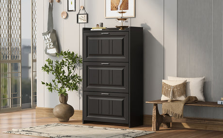 U-Can Shoe Storage Cabinet for Entryway with 3 Flip Drawers, Modern Shoe Organizer Cabinet, Free Standing Shoe Rack Black - V.I.P Digital Presence