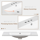 36" Single Bathroom Basin Sink, Vanity Top Only, 3-Faucet Holes, Resin - V.I.P Digital Presence