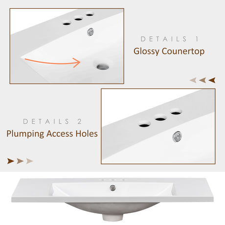 36" Single Bathroom Basin Sink, Vanity Top Only, 3-Faucet Holes, Resin - V.I.P Digital Presence