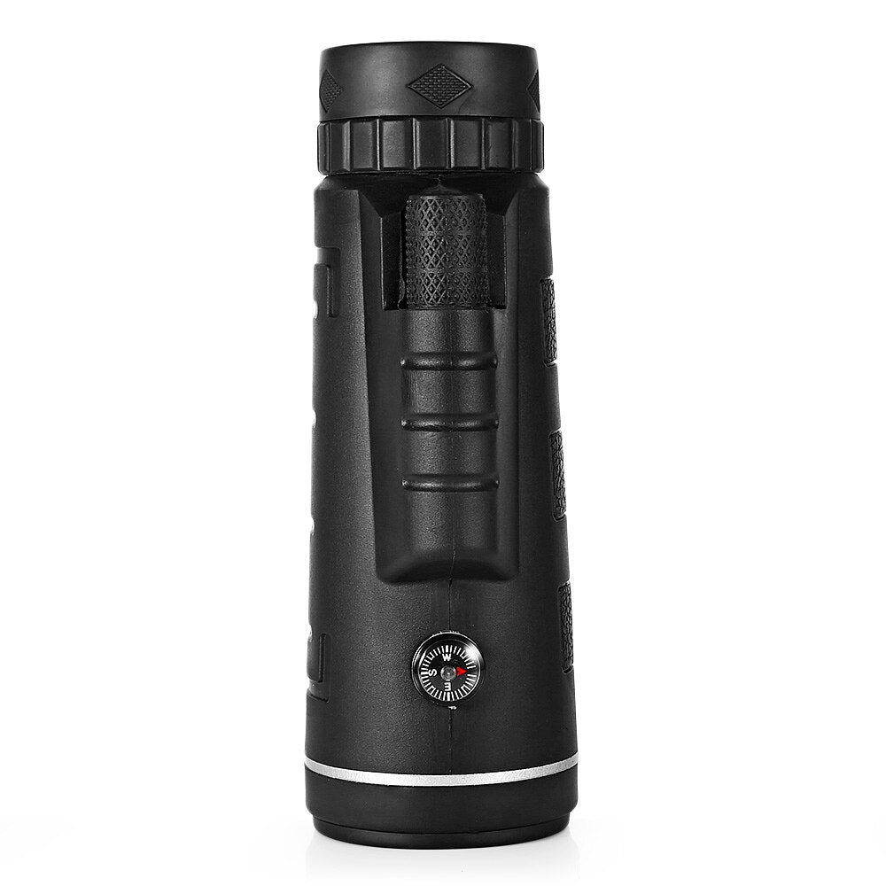 Telescopio monocular 40x60 con zoom y brújula, trípode con clip para teléfono móvil y cámara.