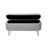 Grey Storage Ottoman Bench for End of Bed Gold Legs Modern Grey Faux Fur Entryway Bench - V.I.P Digital Presence