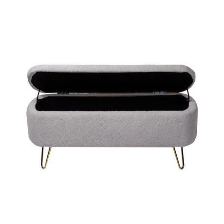 Grey Storage Ottoman Bench for End of Bed Gold Legs Modern Grey Faux Fur Entryway Bench - V.I.P Digital Presence