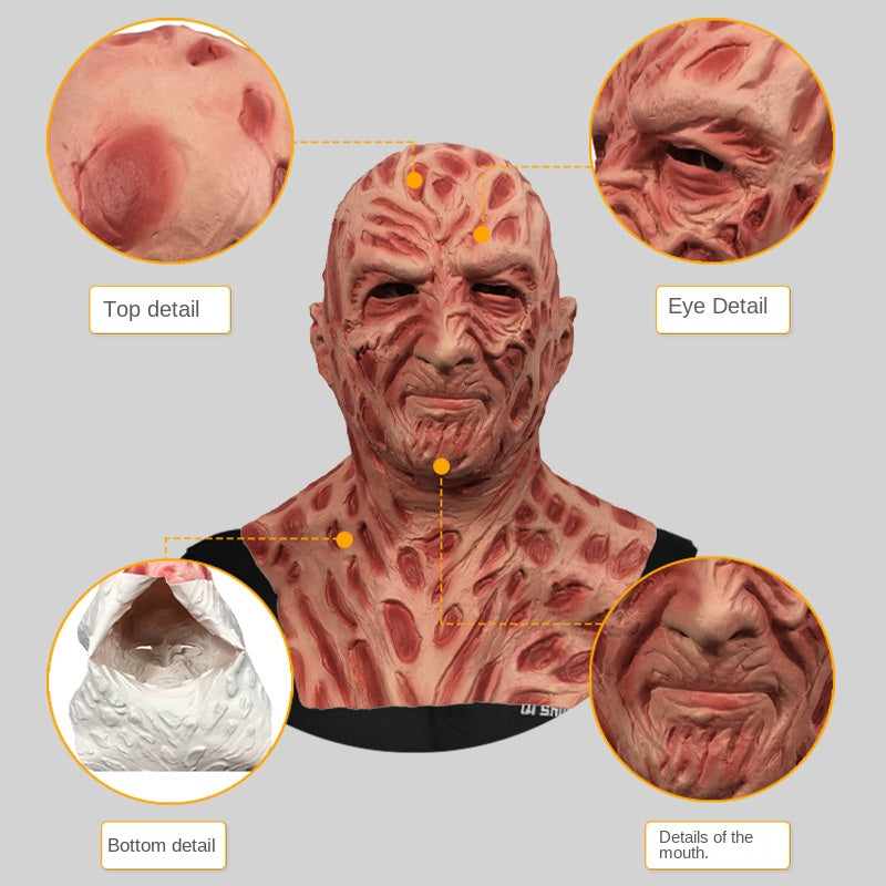 Freddy horror mask, full face headgear, makeup ball, scary demon, funny face, Halloween party, parody props - V.I.P Digital Presence