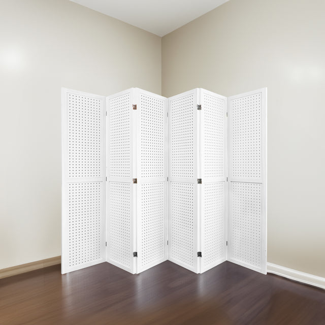 6-panel room divider, 5.6-foot nail board display, wooden room divider, folding privacy screen, elegant white room divider - V.I.P Digital Presence