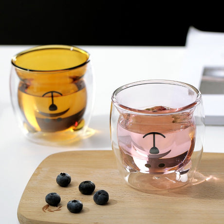 High borosilicate colored glass milk cup, cute bear shaped double-layer glass coffee cup, juice cup, beverage cup - V.I.P Digital Presence