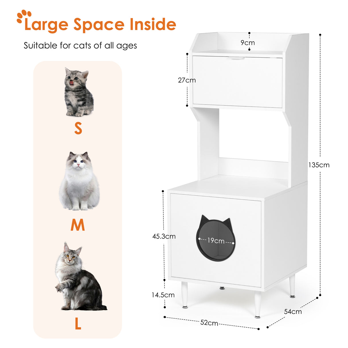 White wooden hidden cat trash can with rack and trash can shell, indoor cat house pet box, storage cabinet - V.I.P Digital Presence