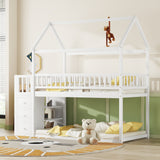 TWIN/TWIN HOUSE BUNK BED WITH SHELVES AND DRAWERS FOR WHITE COLOR - V.I.P Digital Presence