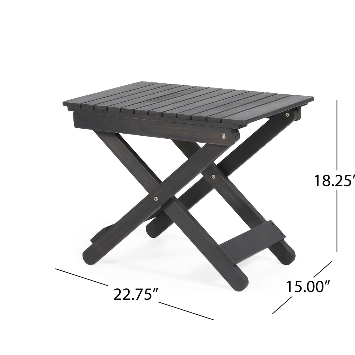 Outdoor Folding Wooden Side Table, Dark Gray, 15"D x 22.75"W x 18.25"H - V.I.P Digital Presence