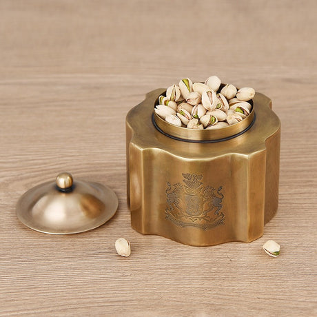 Brass vintage storage box, coffee can, chocolate candy can, tea can, decorative tabletop ornament - V.I.P Digital Presence