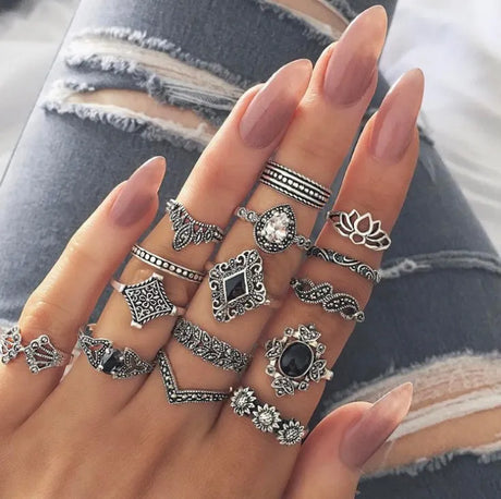 15 Piece Alloy Vintage Ring Set - V.I.P Digital Presence