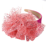 Solid color sequin flower wide edge girl style mesh headband - V.I.P Digital Presence