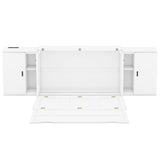 Queen Size Murphy Bed with Shelves, Cabinets and USB Ports,White