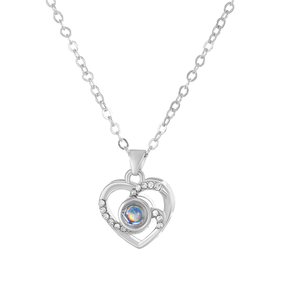Diamond studded heart-shaped projection necklace in 100 languages. I love you, heart-shaped pendant, couple necklace - V.I.P Digital Presence