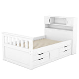 Twin Size Captain Platform Bed Frame with Storage Bookcases and Shelves,Four Drawers,White - V.I.P Digital Presence