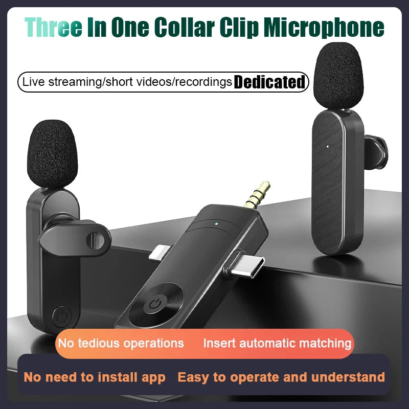3 In 1 Wireless Lavalier Microphone Plug And Play Intelligent Noise Reduction Mini Mic For iPhone Android Live Broadcast - V.I.P Digital Presence