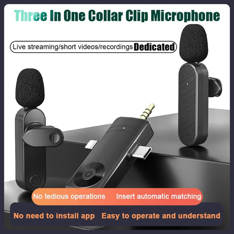 3 In 1 Wireless Lavalier Microphone Plug And Play Intelligent Noise Reduction Mini Mic For iPhone Android Live Broadcast - V.I.P Digital Presence