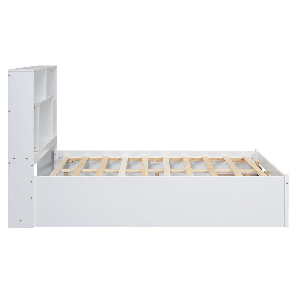 Full Size Platform Bed with Storage Headboard and 2 Drawers, White - V.I.P Digital Presence