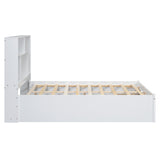 Full Size Platform Bed with Storage Headboard and 2 Drawers, White - V.I.P Digital Presence