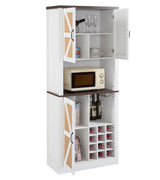 76 Inch Tall Farmhouse Kitchen Faux Rattan Wine Cabinet, Kitchen Bar Cabinet with Square Compartments and Shelves - V.I.P Digital Presence