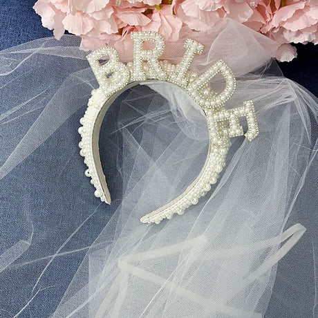 Bride to be Pearl crown tiara veil Bach Bachelorette hen Party Bridal Shower wedding engagement rehearsal dinner Decoration Gift - V.I.P Digital Presence