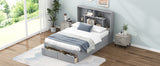 Full Size Platform Bed with Storage Headboard and 2 Drawers, Gray - V.I.P Digital Presence