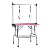 36 inch folding pet grooming table with stainless steel frame and rubber pad, equipped with adjustable armrests and clips (pink) - V.I.P Digital Presence