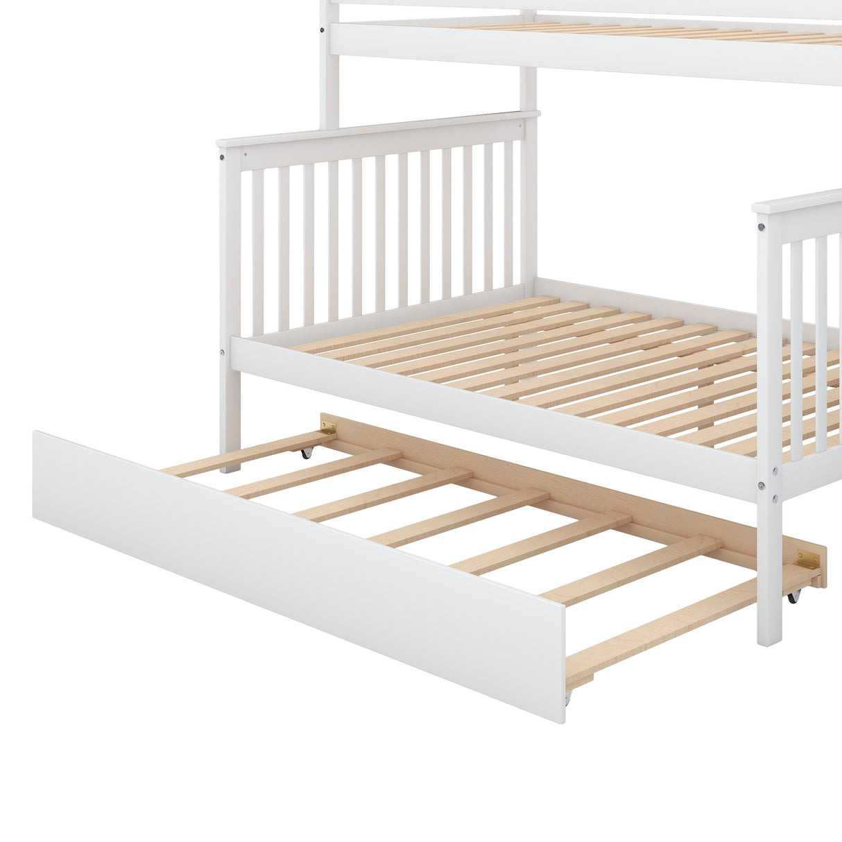 Twin over Full Bunk Bed with Trundle and Staircase White - V.I.P Digital Presence