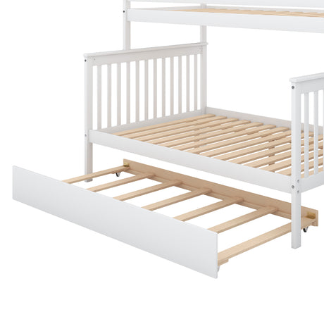Twin over Full Bunk Bed with Trundle and Staircase White - V.I.P Digital Presence