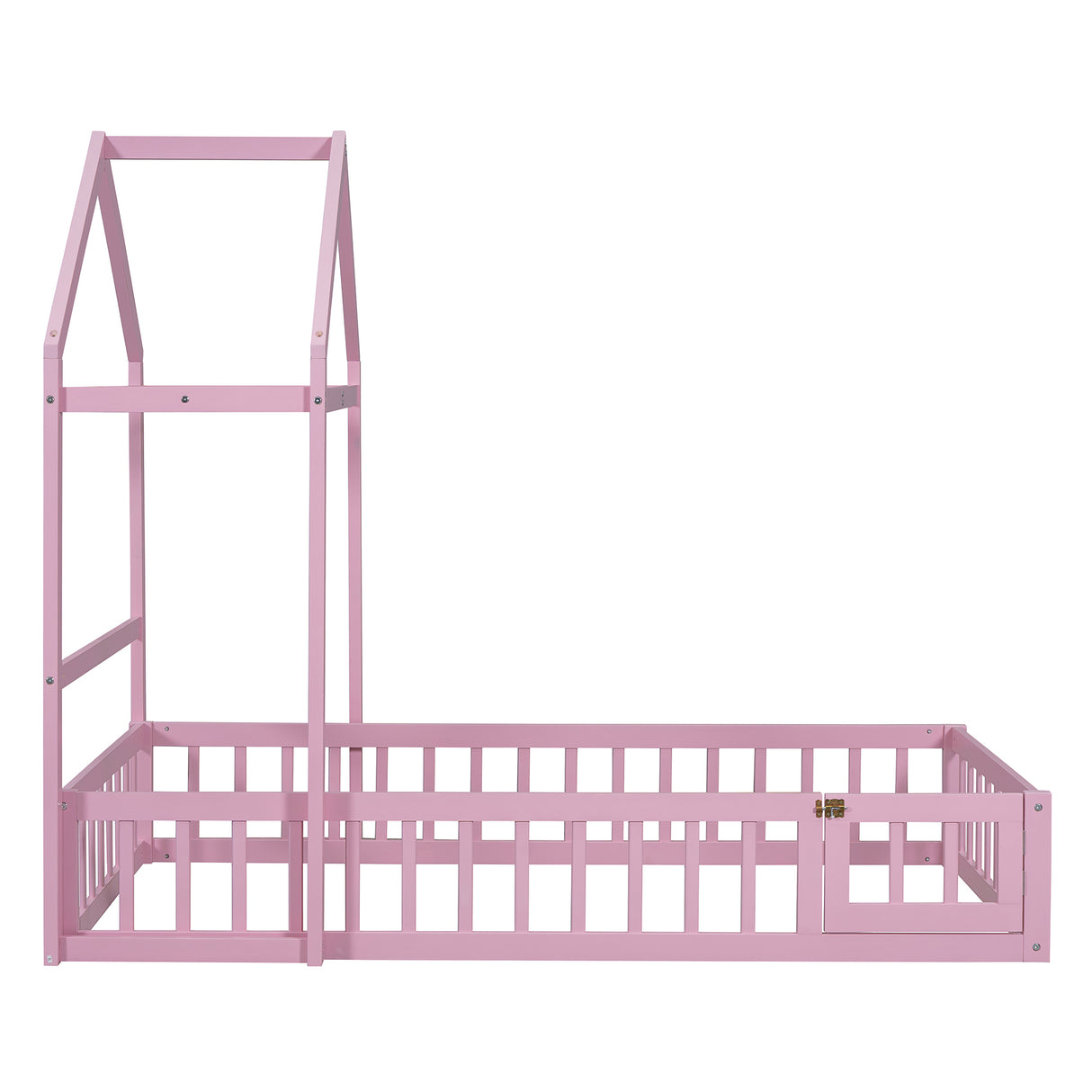 Wooden Twin Size Children's Bed with Detachable Headboard and Integrated Clothes Drying Rack, Pink - V.I.P Digital Presence