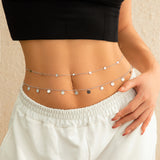 Double layered waist chain, geometric sequins, waist chain, beach party, imitation pearl body chain, fashionable - V.I.P Digital Presence
