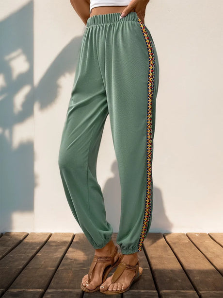 Perfee Weave Band Patchwork Elastic Waist Joggers - V.I.P Digital Presence