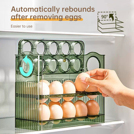 Large-capacity fridge egg storage, portable multi-layer tray, auto-open/close holder - V.I.P Digital Presence